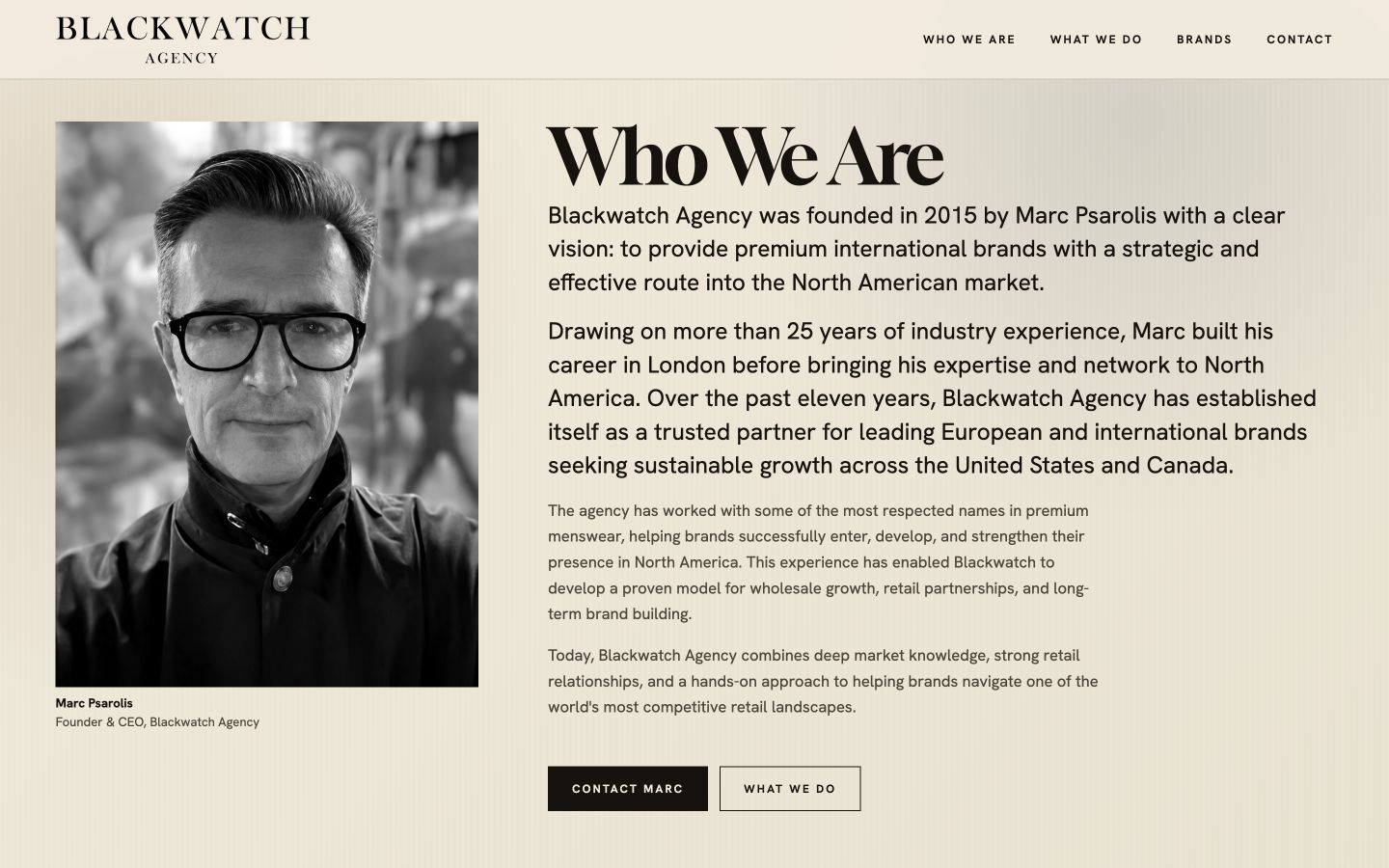 Blackwatch Agency team story on desktop