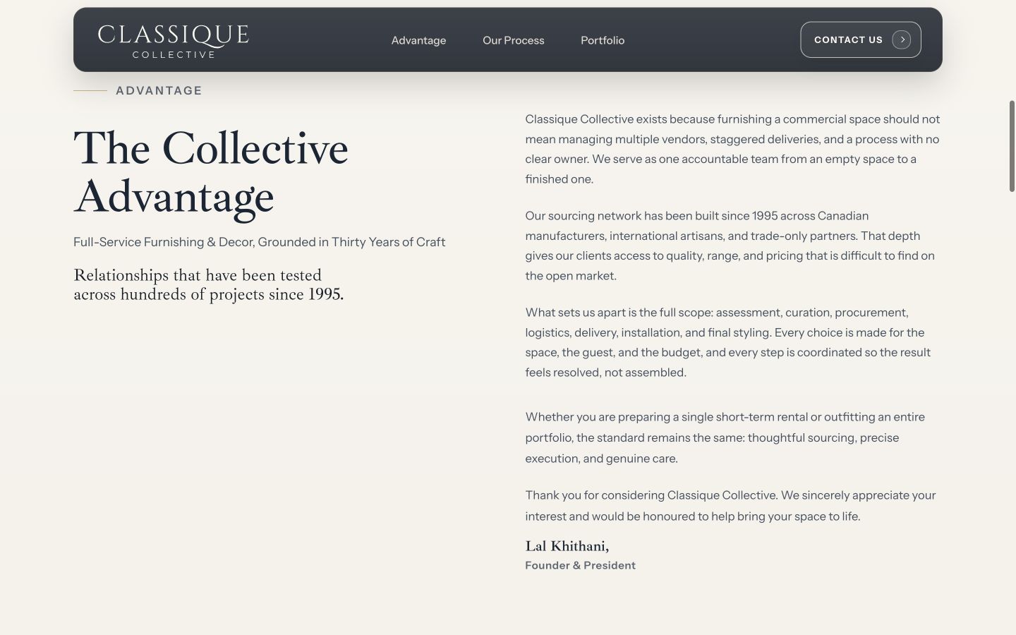Classique Collective advantage section on desktop