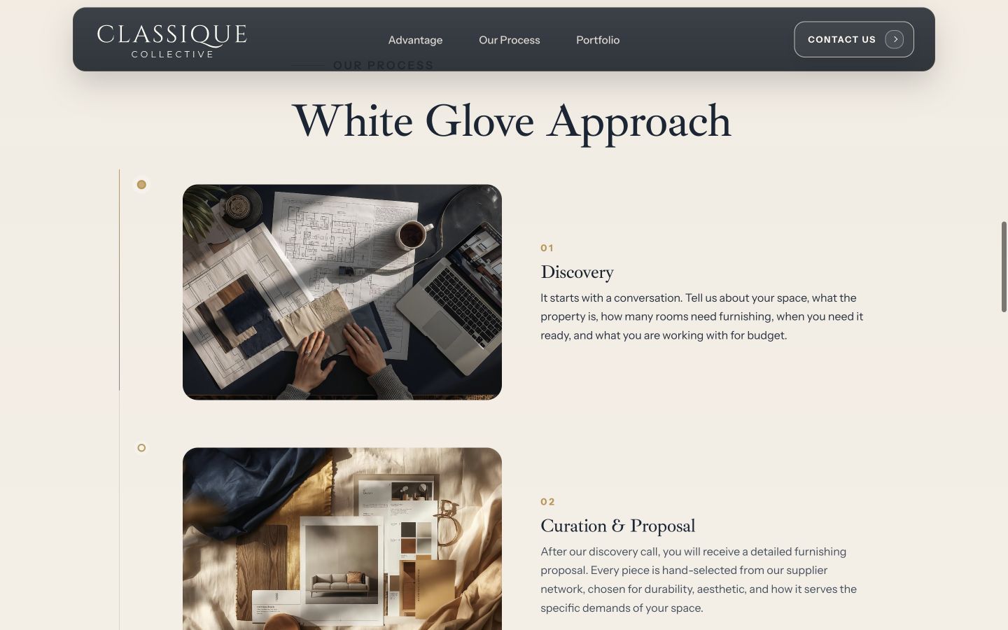 Classique Collective white glove process on desktop