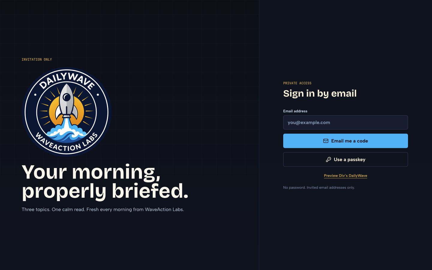 DailyWave sign-in screen on desktop
