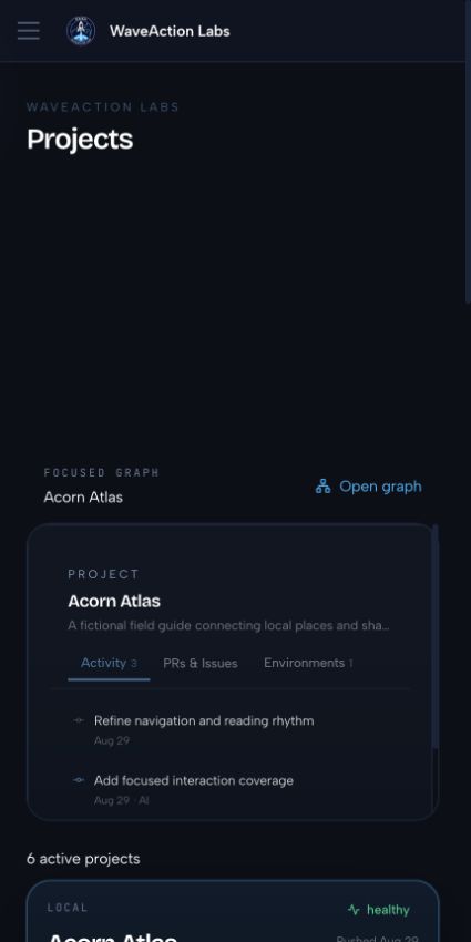 Dash projects list with fictional demo projects on mobile