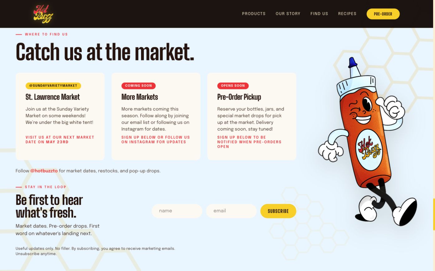 Hot Buzz market locations on desktop