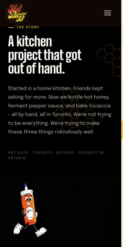 Hot Buzz brand story on mobile