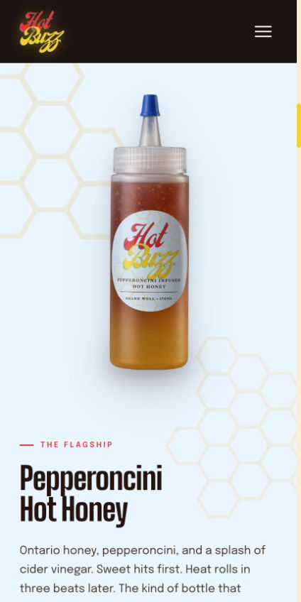 Hot Buzz pepperoncini hot honey product story on mobile