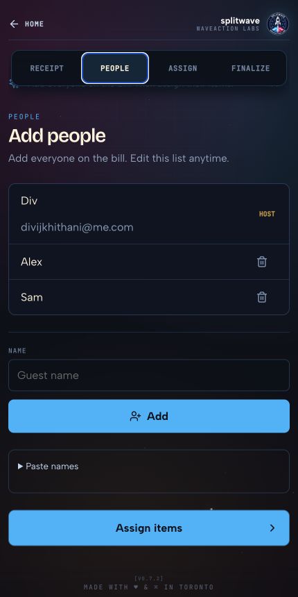 SplitWave participant management on mobile