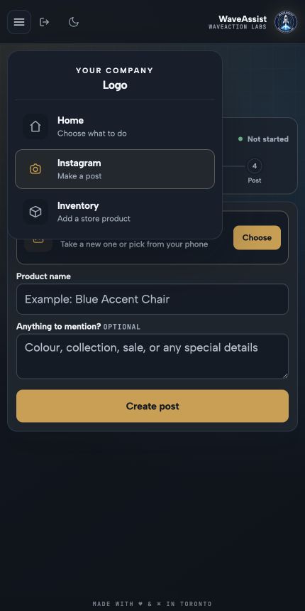 WaveAssist expanded navigation on mobile